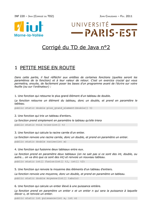 Exercices Corriges Corrige Du Td De Java N 2 Pdf